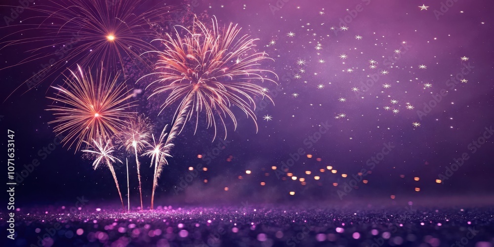 Fototapeta premium Sparkling Fireworks Display Against a Night Sky with Scattered Stars and Glitter