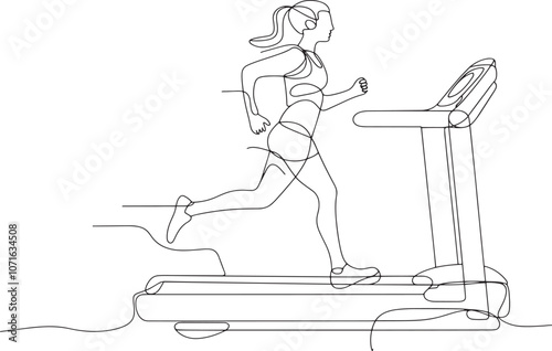 Woman Running on Treadmill Minimalist Line Drawing 