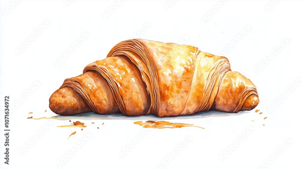 Classic French Croissant: Watercolor Art with Buttery Flaky Layers Classic French Croissant: Watercolor Art with Buttery Flaky Layers