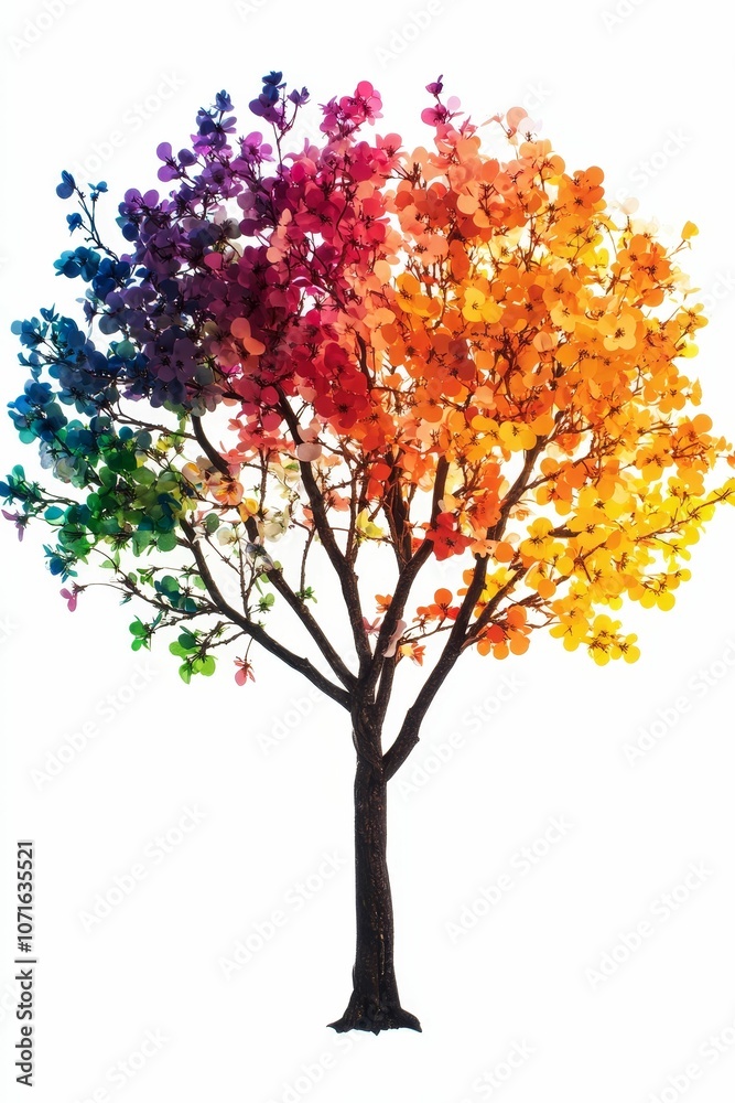 Obraz premium Rainbow tree with colorful blossoms.