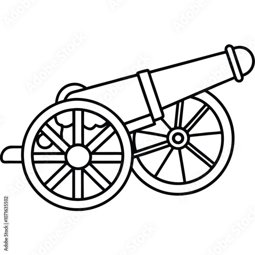 Vintage Military Weapon Art Line Vector.