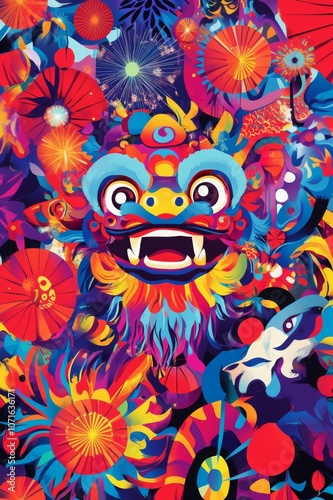 Chinese art style illustration with dragon. Ai generative art