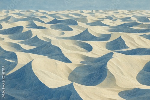 A vast, sandy desert with blue and white colors photo