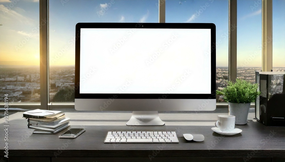 Fototapeta premium ordinateur avec fond blanc sur un bureau
