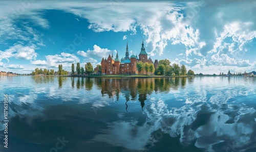 Frederiksborg Castle, in the town of Hillered on Lake Slotsse. Panorama. Denmark. XVI century. Copenhagen, Denmark, Europe photo