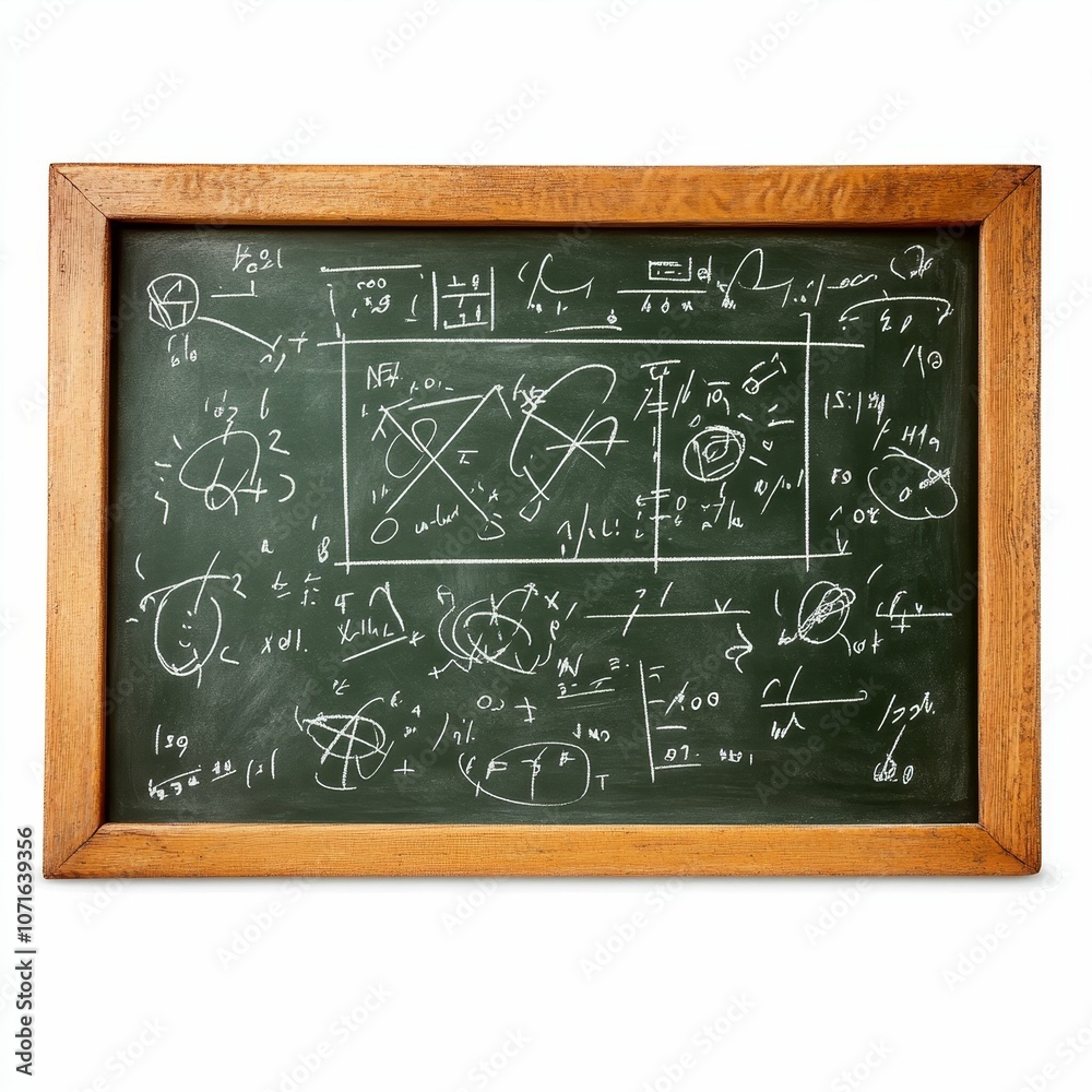 Fototapeta premium Chalkboard filled with math equations and diagrams.