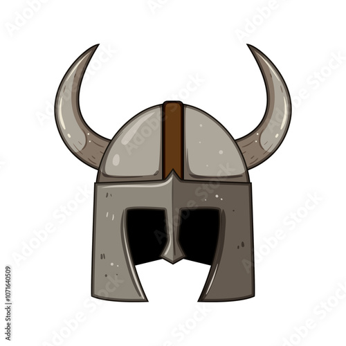 horned viking helmet cartoon. medieval armor, scandinavia saga, raider seafaring horned viking helmet sign. isolated symbol vector illustration