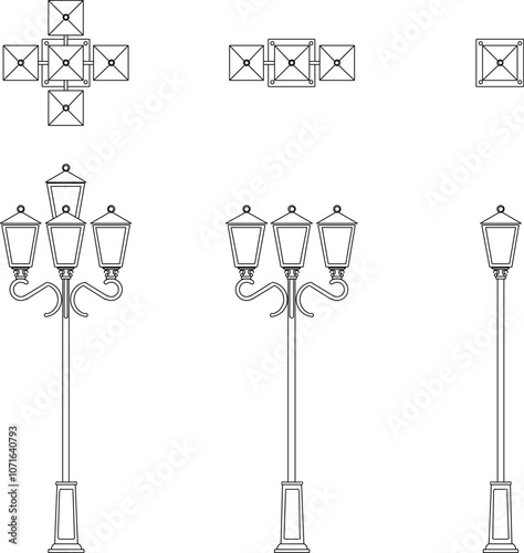 Vector sketch illustration of the silhouette of an ethnic vintage classic garden lamp design