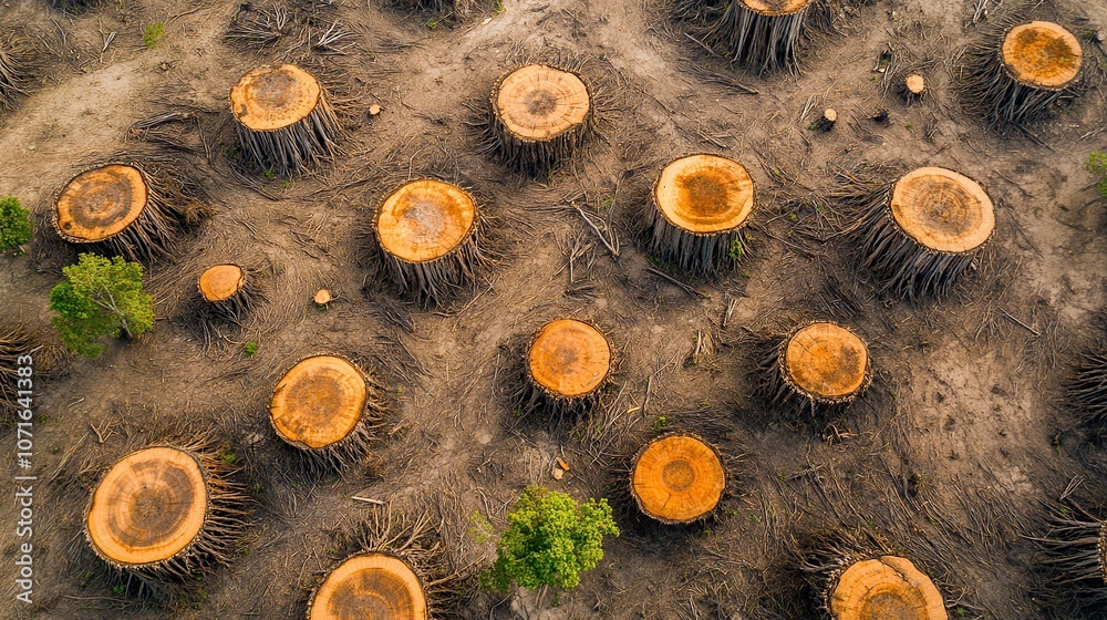 Deforestation: A Top-Down View of Tree Stumps