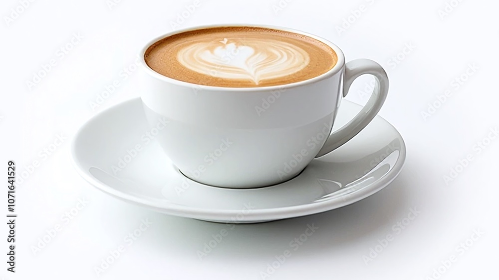 Obraz premium High-contrast white ceramic latte cup scene, inviting and creamy