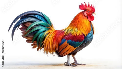 Wallpaper Mural Colorful Rooster on White Background, Captivating Poultry Image for Farm and Nature Lovers, Vibrant Animal Photography, Perfect for Home Decor and Educational Purposes Torontodigital.ca
