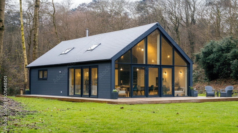 Obraz premium Modern House Surrounded by Nature in a Woodland Setting