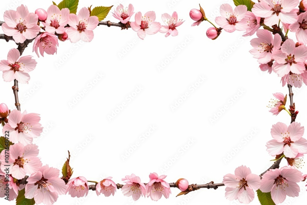 Pink frame with pink blossoms and floral design, featuring flowers, leaves, and petals, perfect for a romantic wedding invitation or spring card Pink frame with pink blossoms and floral design, featuring flowers, leaves, and petals, perfect for a romantic wedding invitation or spring card