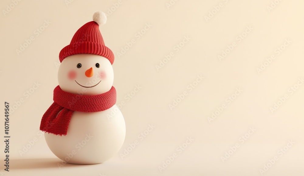 3D render of a cute, smiling snowman wearing a red hat and scarf on a white background 3D render of a cute, smiling snowman wearing a red hat and scarf on a white background