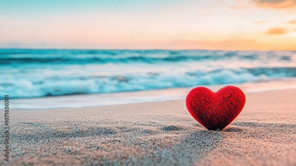 Fototapeta premium Heart on Sandy Beach at Sunset