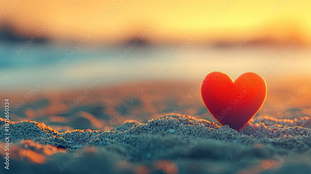 Fototapeta premium Heart Shape on Sandy Beach During Sunset Glow