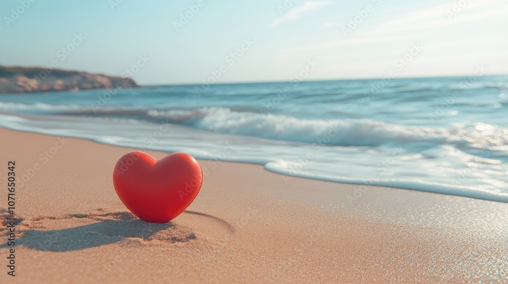 Fototapeta premium Heart Symbol on Tranquil Beach Shoreline
