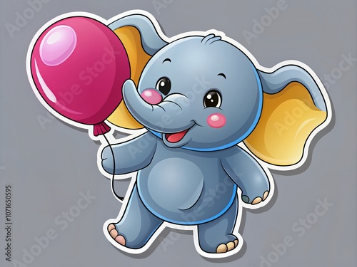 elephant with balloons, Animal, icon, barn, livestock, iconography, Cute Baby Animals Cartoon Vector 3D. photo