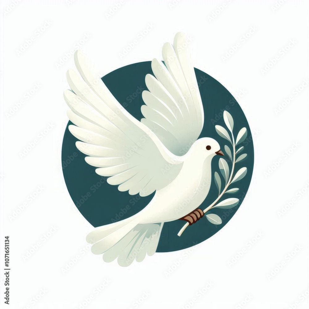 Obraz premium A white dove flying in the sky with olive branch symbolizing peace