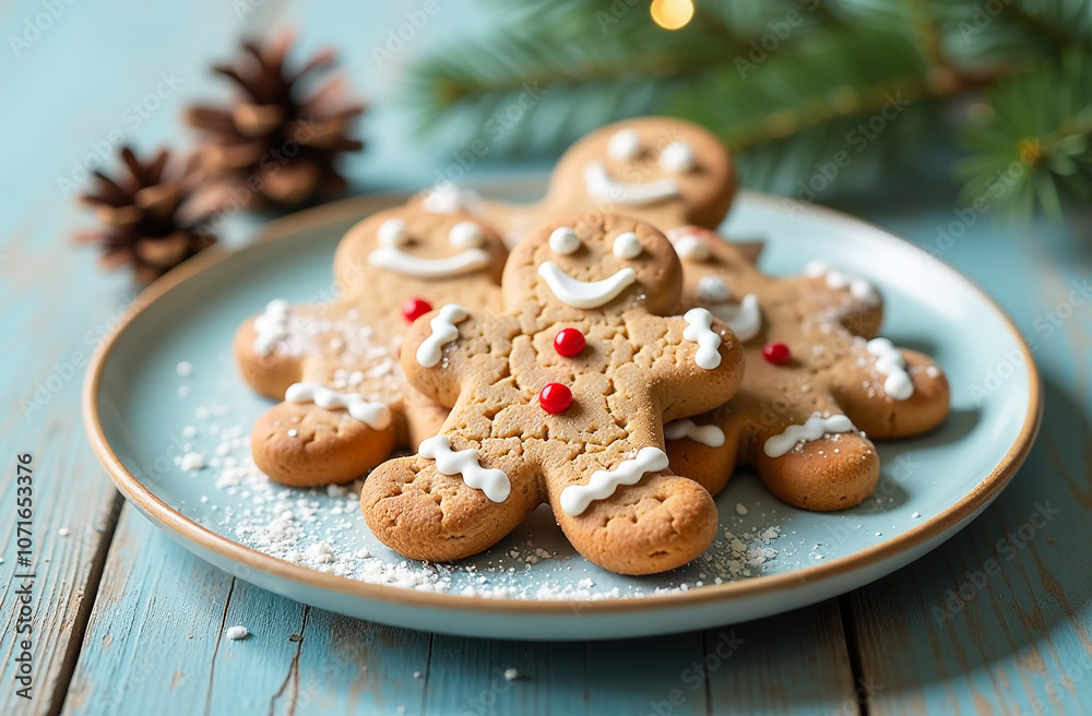 Christmas gingerbread cookies in the form of a man on a blue wooden background Christmas gingerbread cookies in the form of a man on a blue wooden background