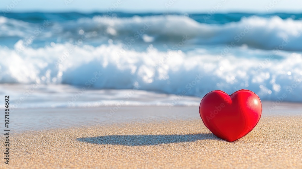 Fototapeta premium Heart Symbol on Beach Against Ocean Waves