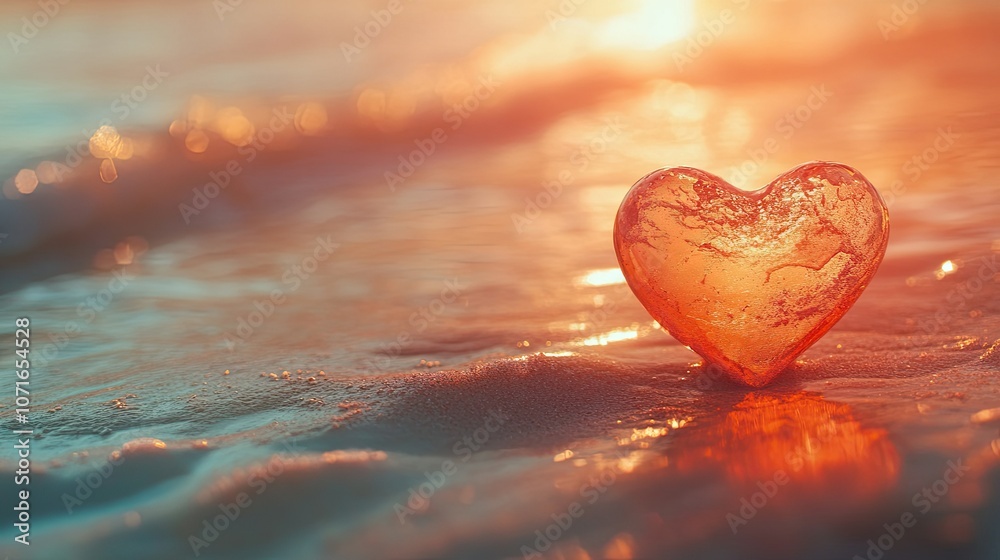 Fototapeta premium Heart Shaped Object on Sandy Beach at Sunset
