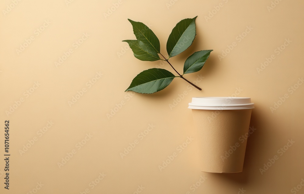 Minimalist image of green plant growing in eco-friendly paper cup on beige background symbolizing sustainability and environmental awareness Minimalist image of green plant growing in eco-friendly paper cup on beige background symbolizing sustainability and environmental awareness