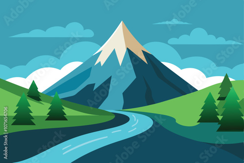 Mountain with River vector Background