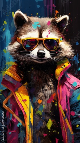 Raccoon Wearing Jacket and Hoodie. Generative AI.