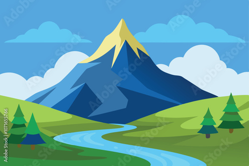 Mountain with River vector Background