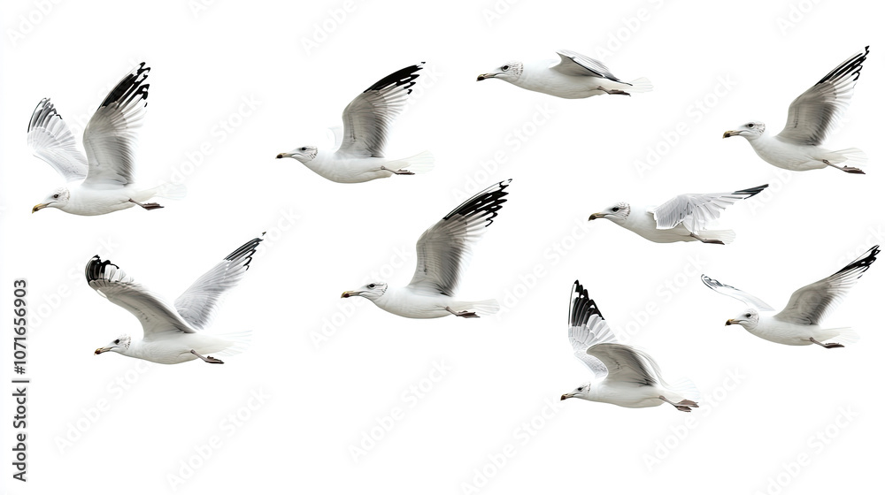 Obraz premium A group of doves flying in the sky isolated on transparent or white background