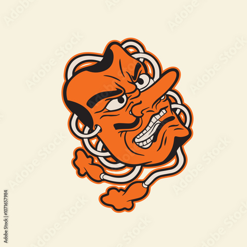 Red tengu mask. Vector illustration in japanese style.