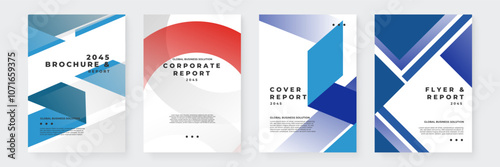 Modern Corporate Brochure and Report Cover Designs. Set of modern brochure and report covers with geometric patterns in vibrant colors. Ideal for corporate presentations and marketing materials