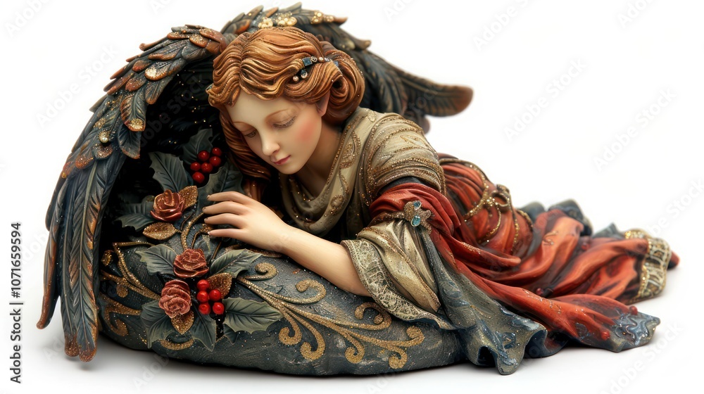 Fototapeta premium Christmas angel figurine with wings, isolated on white