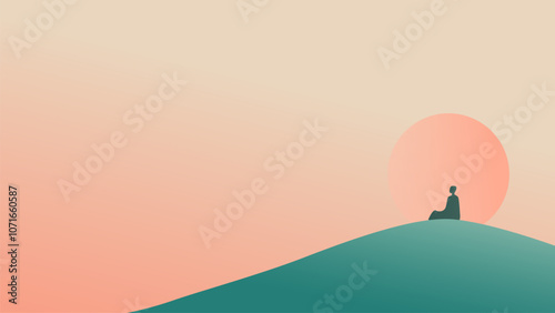 Person Sitting on Hill at Sunset