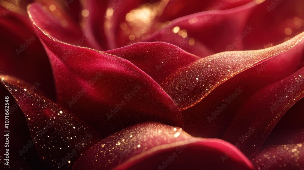 Closeup of vibrant red rose petals with sparkle. Closeup of vibrant red rose petals with sparkle.