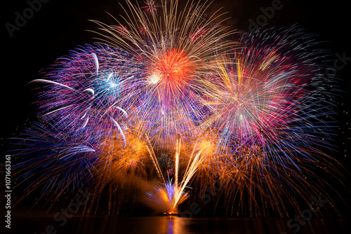 Obraz na płótnie colourful firework display set for celebration happy new year and merry christmas and fireworks on black background w salonie