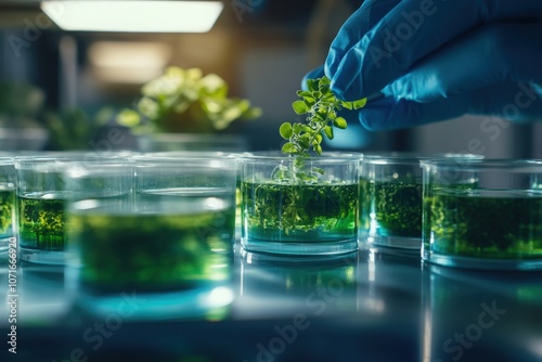 Microalgae fuel biofuel industry lab innovating for alternatives to traditional algae fuel or algal biofuel. Sustainable energy concept photo