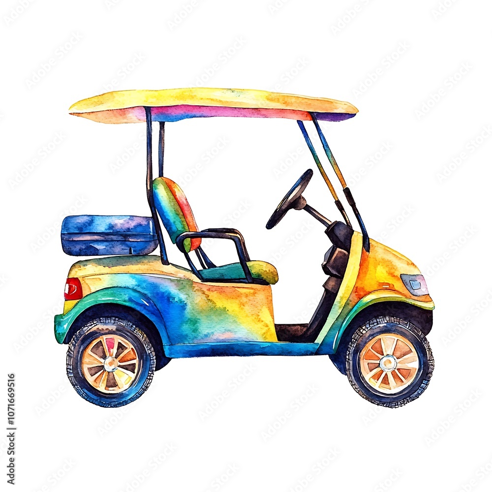 Fototapeta premium Watercolor Painting of a Colorful Golf Cart.