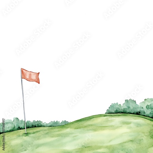 Wallpaper Mural Watercolor Illustration of a Golf Course with a Flag. Torontodigital.ca