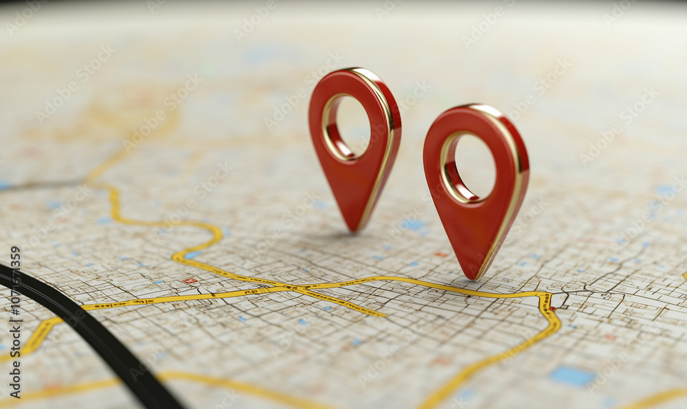 Fototapeta premium Icon of a map of destination points A and B with a delivery direction route and location pins delivery and travel checkpoints destinations.
