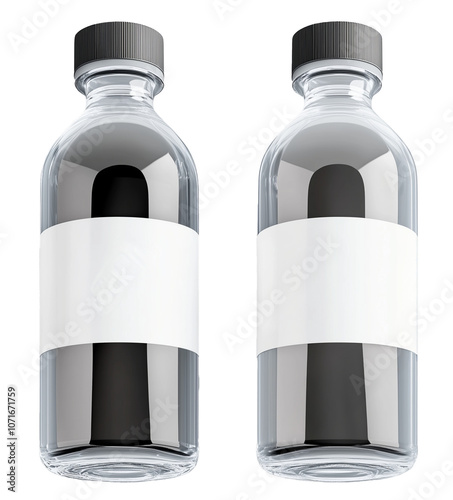 Blank 16 oz plastic water bottle black and white label mockup, PNG photo