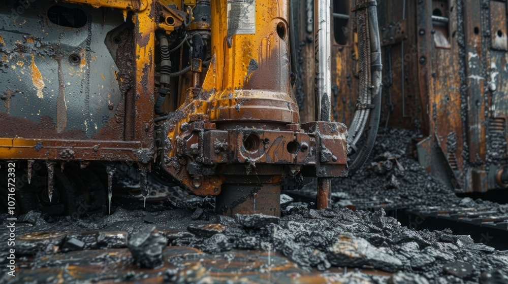 Fototapeta premium The ground reverberating under the force of the pile driver showcasing the immense power required for this operation.
