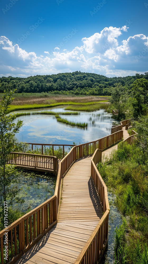 Fototapeta premium wallpaper wooden walkways in Nature Park