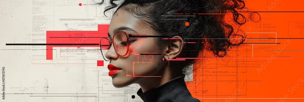 © GreenOptix - futuristic education, mood moodboard for the new way to learn with digital assets, young and modern people learning with computer and tablets, collage with digital