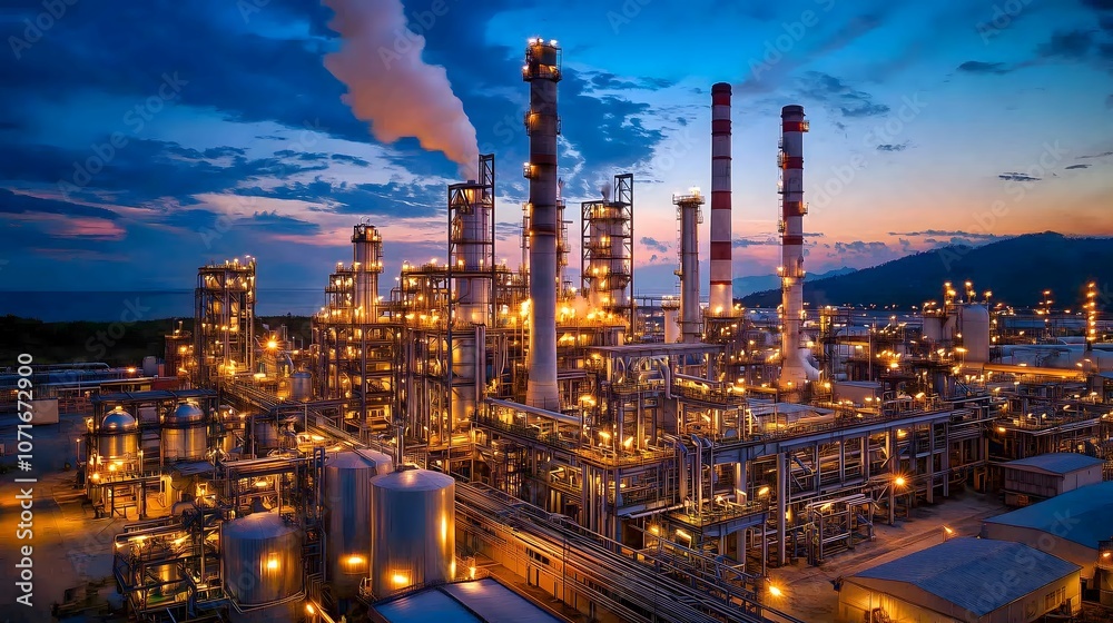 Fototapeta premium Illuminate the night exploring lasalus industrial plant's vibrant glow
