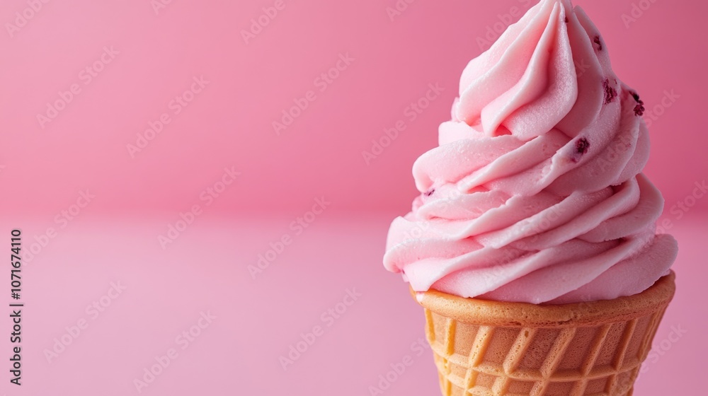 A pink ice cream cone with pink frosting A pink ice cream cone with pink frosting