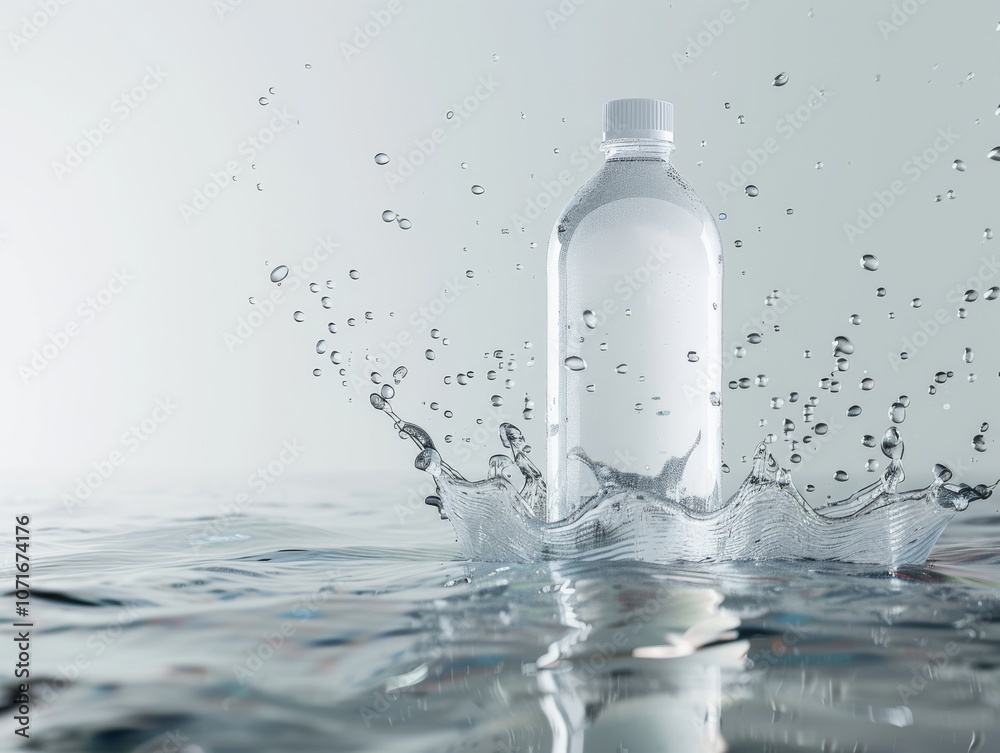 studio shot realistic photography, wide shot of plastic water bottle are place on clear water studio shot realistic photography, wide shot of plastic water bottle are place on clear water