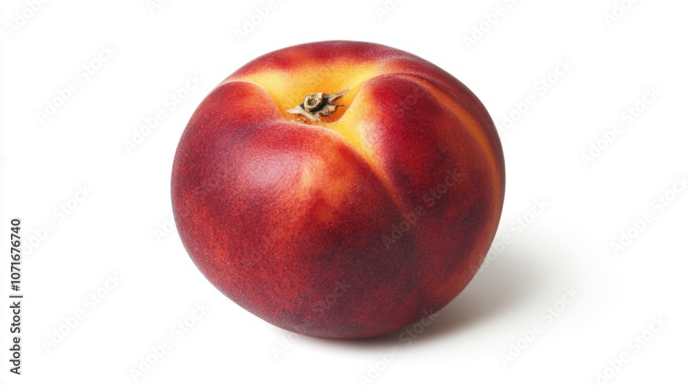 Single ripe nectarine with smooth skin, isolated on white, ideal for summer fruit themes Single ripe nectarine with smooth skin, isolated on white, ideal for summer fruit themes