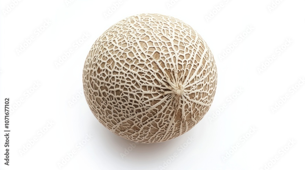 Whole cantaloupe melon with textured rind, isolated on a clean white background Whole cantaloupe melon with textured rind, isolated on a clean white background